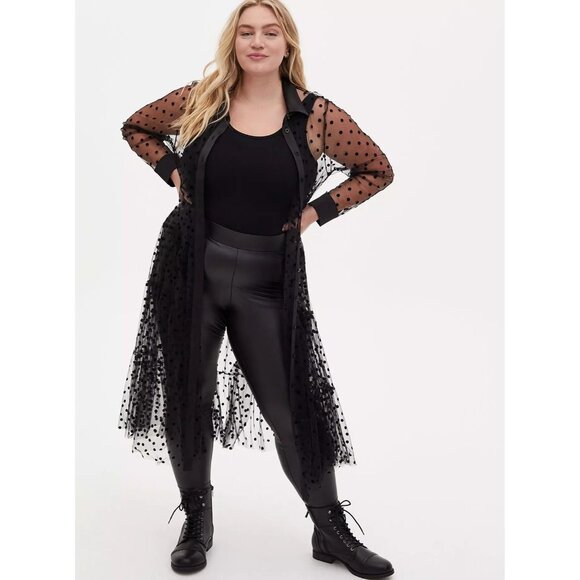 NEW Torrid Black Flocked Mesh Button Front Tiered Duster Kimono cardigan - Picture 12 of 12